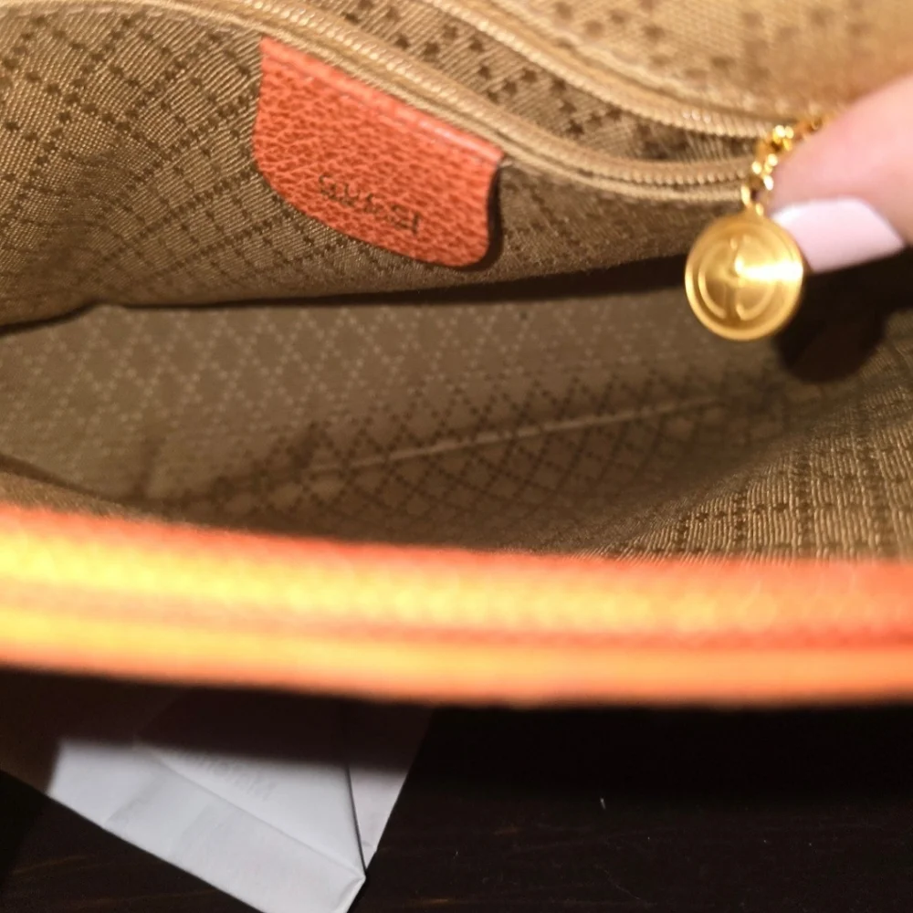 GUCCI Authentic  Bamboo  Suede ORANGE  Purse Satchel Handbag Designer - Picture 9 of 16